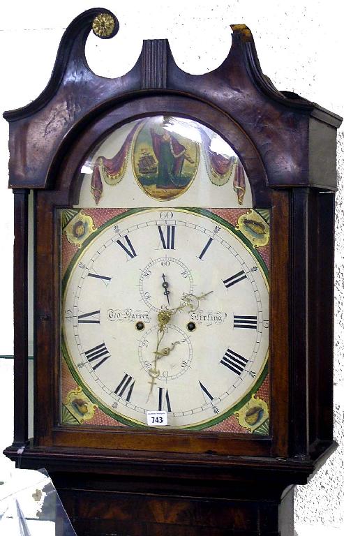 Appraisal: Mahogany eight day longcase clock the painted arched dial signed