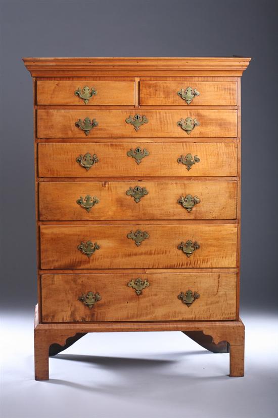 Appraisal: FEDERAL TIGER MAPLE CHEST OF DRAWERS th century Molded-edge crown