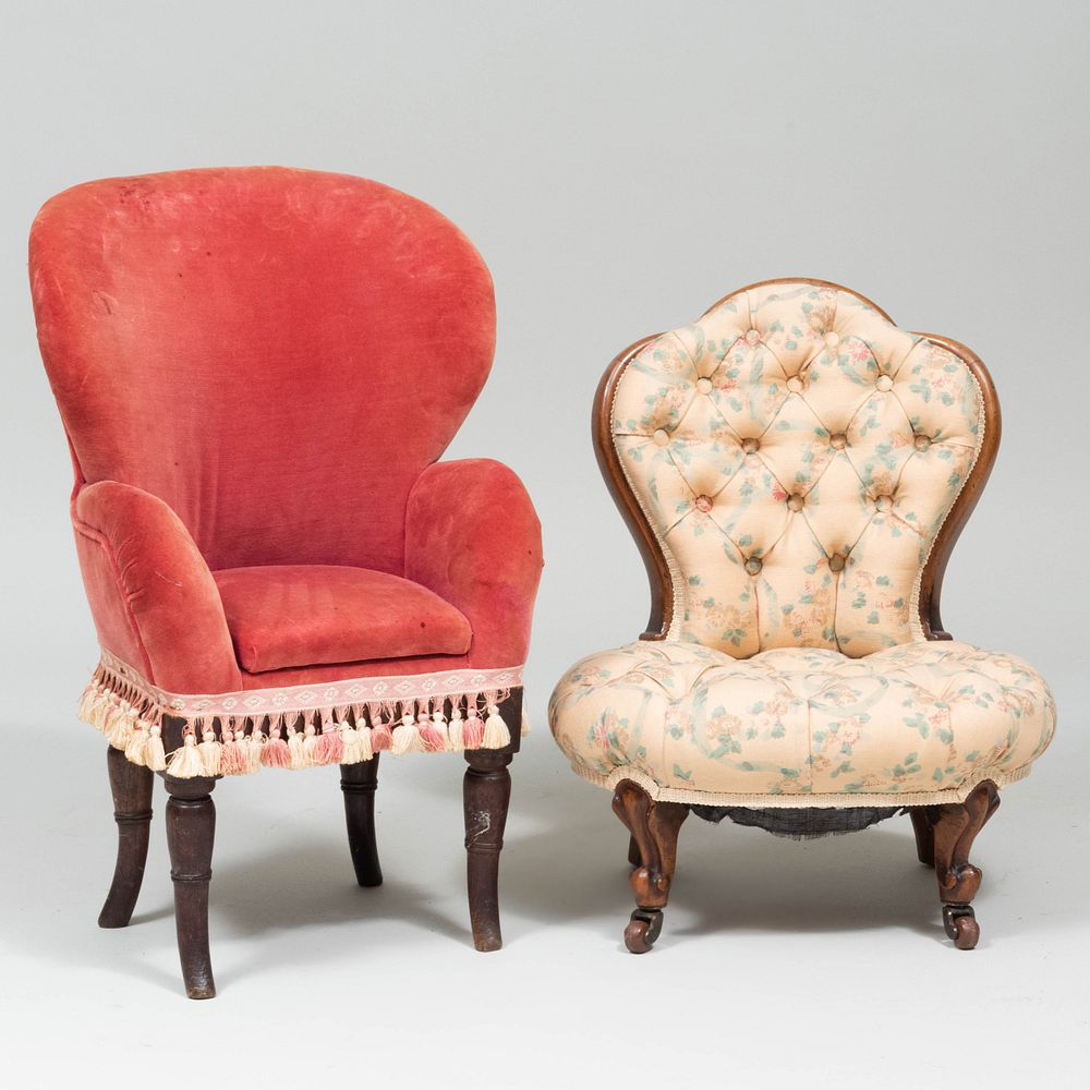 Appraisal: Two Victorian Mahogany and Upholstered Child's Chairs The largest x