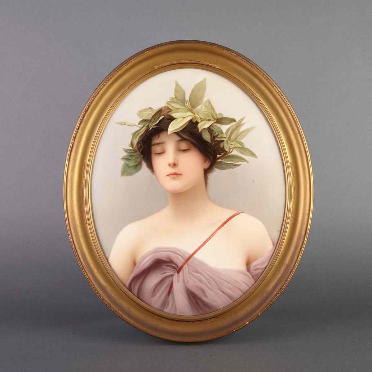 Appraisal: Berlin Oval Plaque of Daphne after Herkomer signed Greiner late