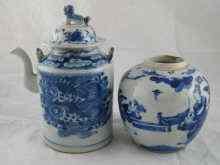 Appraisal: A Chinese blue and white ginger jar and teapot probably