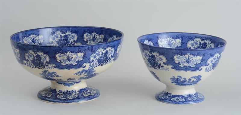 Appraisal: DOULTON BURSLEM BLUE TRANSFER-PRINTED FOOTED PUNCH BOWL With four repeated