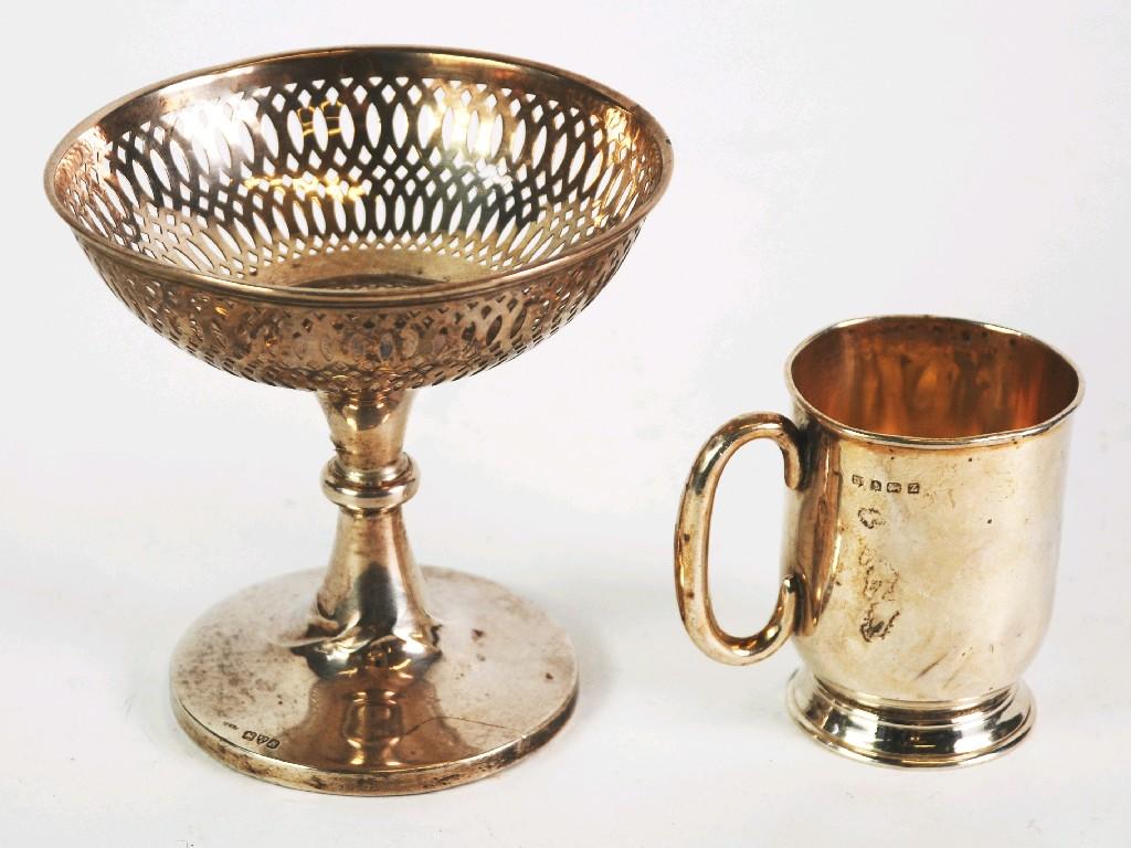 Appraisal: SMALL SILVER CHRISTENING MUG AND SILVER BON BON DISH BOTH