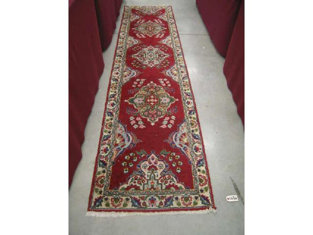 Appraisal: Tabriz Persian Handmade Runner triple floral medallions on rich red