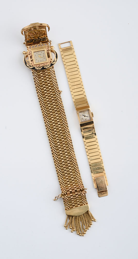 Appraisal: TWO LADY'S K GOLD WRISTWATCHES A Victorian style gold mesh