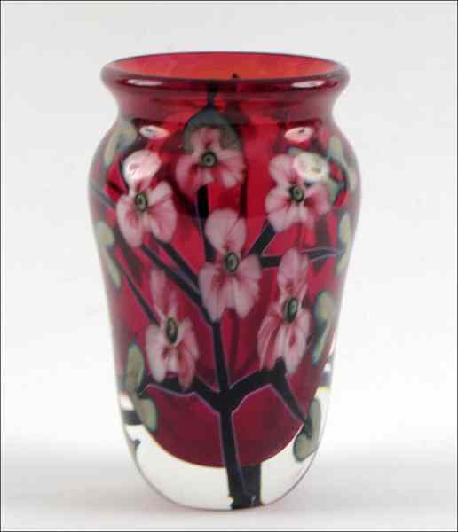 Appraisal: JOHN LOTTON MULTI-FLORAL GLASS VASE Signed and dated '' x