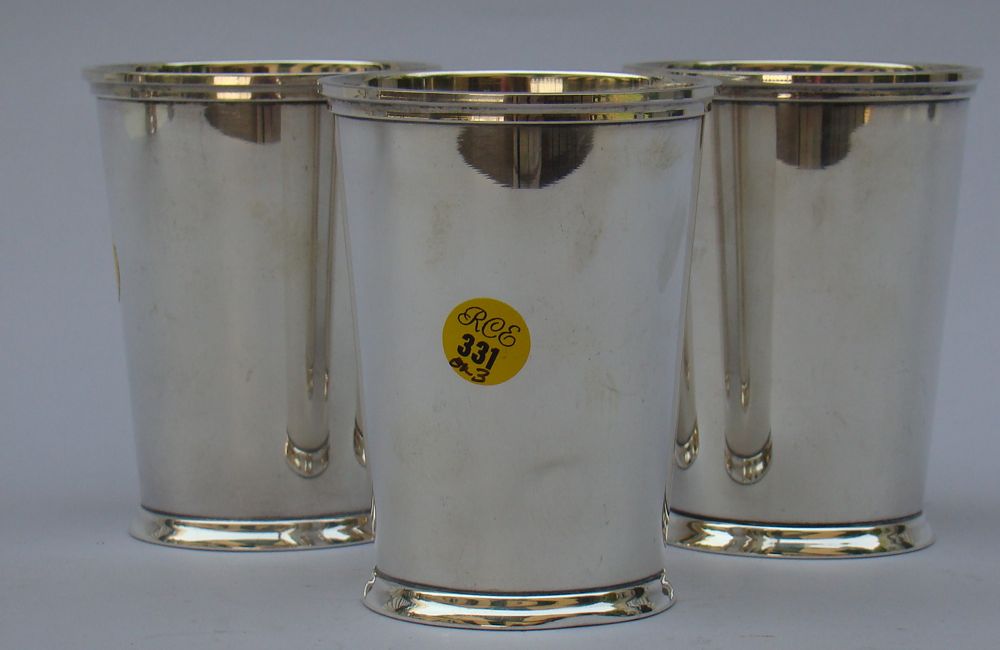 Appraisal: THREE STERLING SILVER JULEP BEAKERS By Fisher Height Approx troy