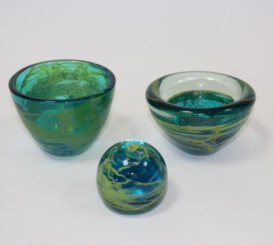 Appraisal: Mdina a glass bowl swirling pattern in blue green and