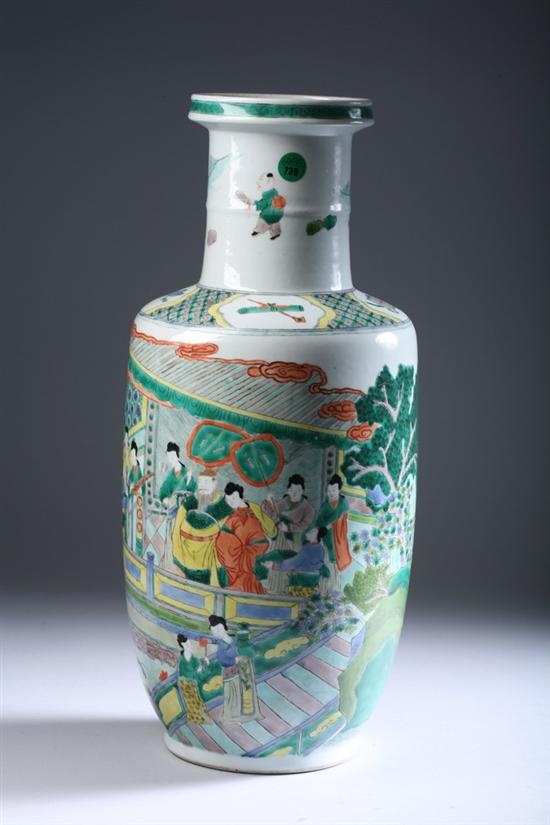 Appraisal: CHINESE FAMILLE VERTE PORCELAIN ROULEAU VASE Late th early th