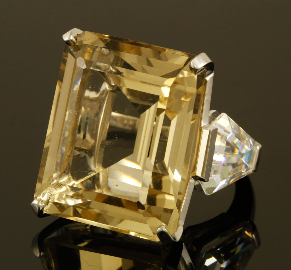 Appraisal: - Platinum Citrine and Cubic Zirconia Ring Platinum ring with