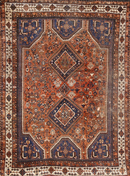 Appraisal: Shiraz Rug Second Quarter th Century Red ground with rosette