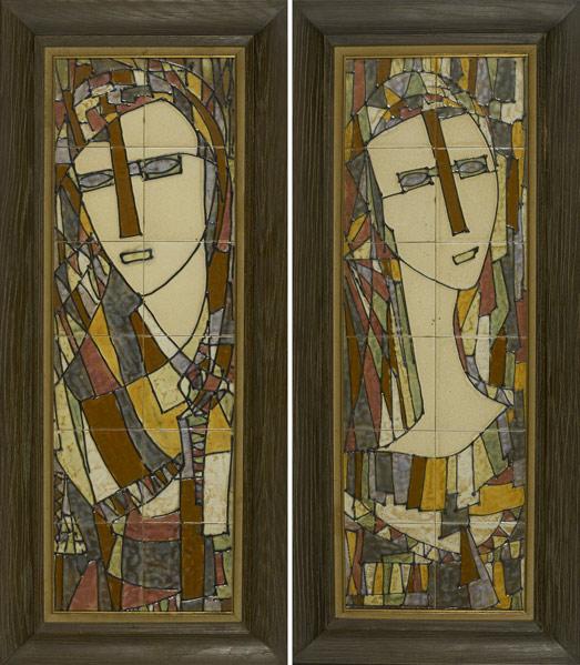 Appraisal: HARRIS G STRONG Pair of tile panels depicting robed women