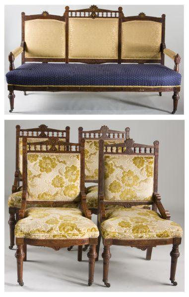 Appraisal: Five Piece Renaissance Revival Parlor Set American ca walnut side