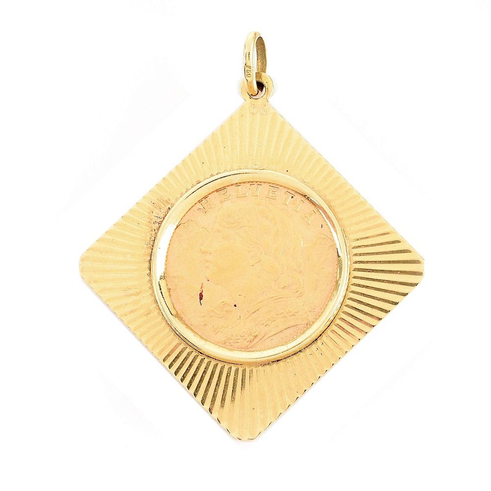 Appraisal: Swiss Gold Coin Pendant Swiss Franc Gold Coin and Karat