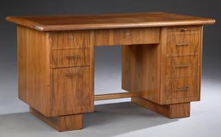 Appraisal: French Modern Walnut Desk th c the rectangula French Modern