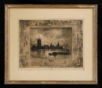 Appraisal: FELIX BUHOT - WESTMINSTER PALACE LONDON Etching drypoint and roulette