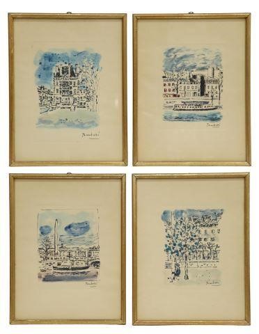 Appraisal: lot of Framed offset prints on paper Cityscapes each signed