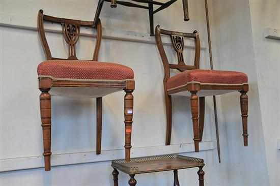 Appraisal: A PAIR OF EDWARDIAN CHAIRS WITH FRETWORK BACKS AND ONE