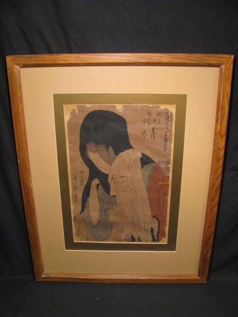 Appraisal: Antique Japanese wood block on rice paper of two women