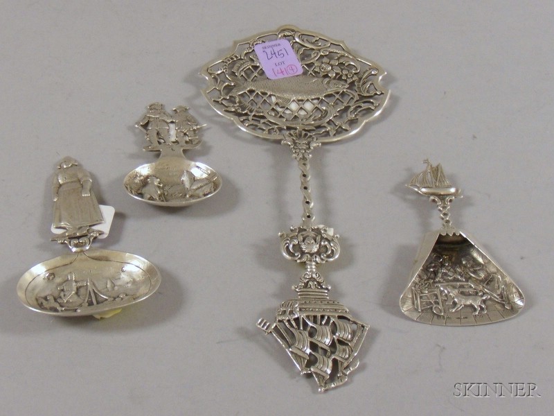 Appraisal: Three Dutch Silver Souvenir Spoons and German Souvenir Spoon two