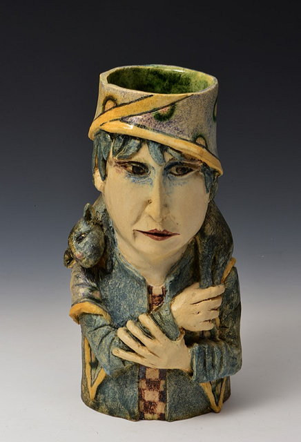 Appraisal: Amanda Popham British b Figure and cat vase signed and