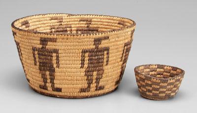 Appraisal: Two Southwestern coil-built baskets one decorated with human figures x