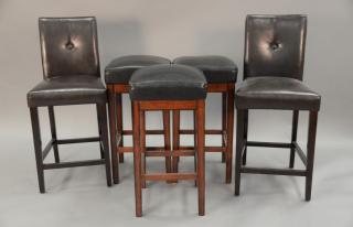 Appraisal: Five leather bar stools two with backs ht Five leather