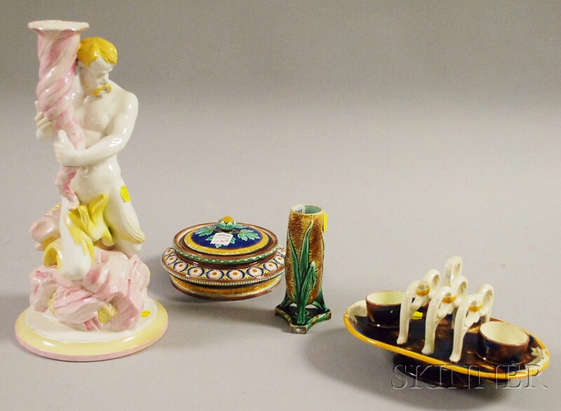 Appraisal: Four Wedgwood Majolica Items including a circular box breakfast stand