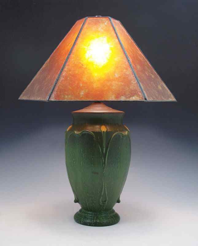 Appraisal: EPHRAIM POTTERY ARTS CRAFTS STYLE LAMP Mica shade on a