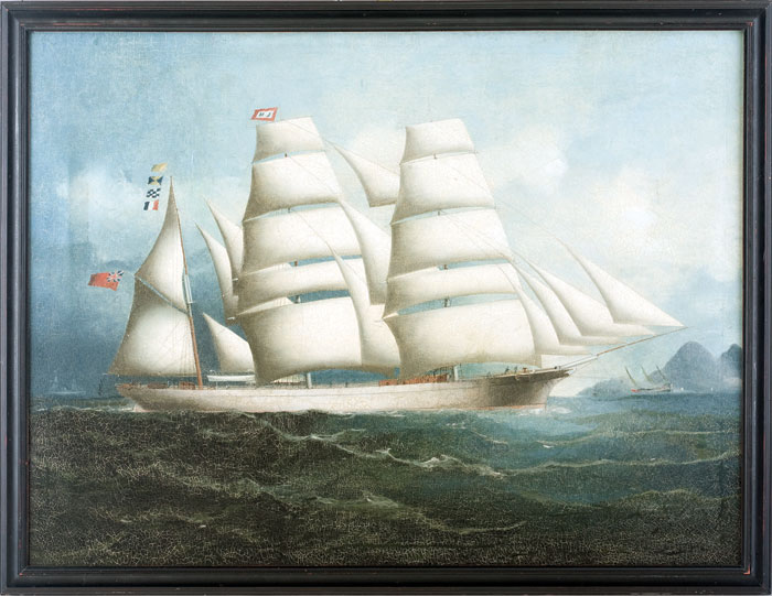 Appraisal: CHINA TRADE PORTRAIT OF A BRITISH BARQUE OFF THE COAST