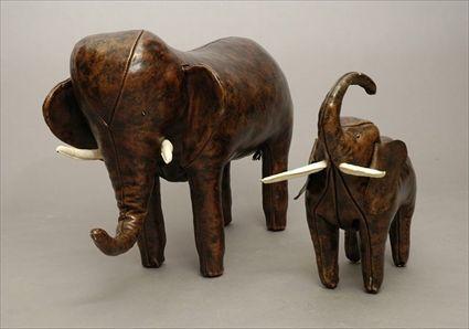 Appraisal: Two Stuffed Leather Elephant Figures to x to in