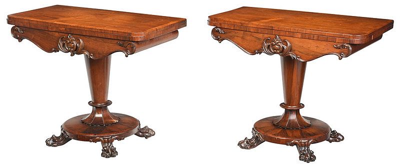 Appraisal: Pair William IV Figured Rosewood Card Tables British th century