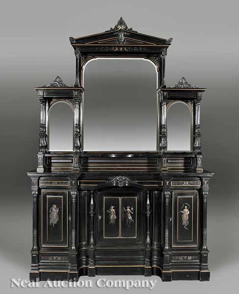 Appraisal: An Important American Aesthetic Ebonized and Paint-Decorated Parlor Cabinet c