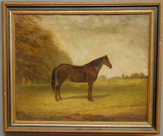 Appraisal: Oil on canvas painting of a horse standing in a