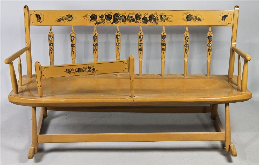 Appraisal: AMERICAN YELLOW PAINTED BABY'S ROCKING BENCH having a straight crest