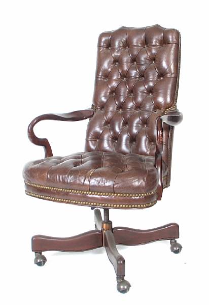 Appraisal: A George I style leather upholstered office chair height in