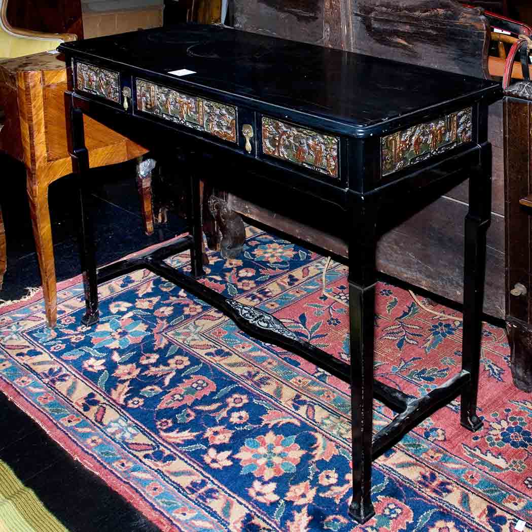 Appraisal: Chinese Metal Inlaid Black Painted Side Table Height inches width