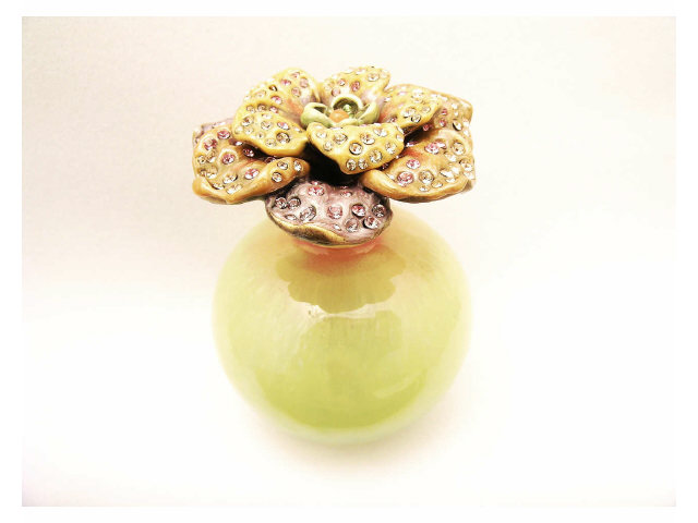 Appraisal: Jay Strongwater swirled glass perfume bottle tall floral motif hand-enameled