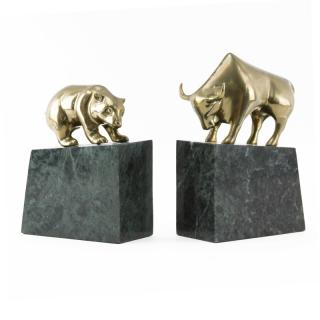 Appraisal: Mid Century Brass and Marble Bookends Mid Century Brass and