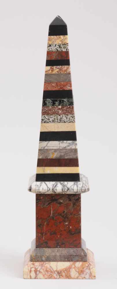 Appraisal: ITALIAN SPECIMAN MARBLE OBELISK The stem with layered multicolored marble