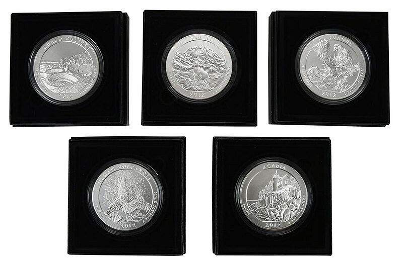 Appraisal: America The Beautiful Oz Silver Coins five coins oz T