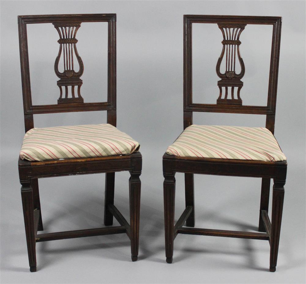 Appraisal: PAIR OF NEOCLASSICAL STYLE LYRE BACK CHAIRS having a frame