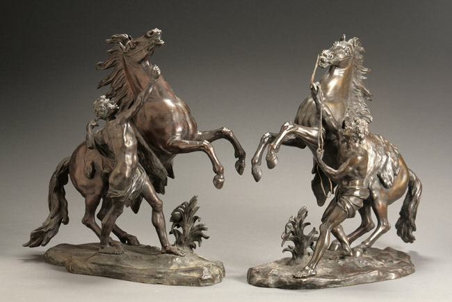 Appraisal: Pair of French Bronze Equestrian Groups of the Marly Horses