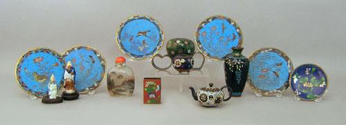 Appraisal: Cloisonne table articles to include a snuff bottle figures and