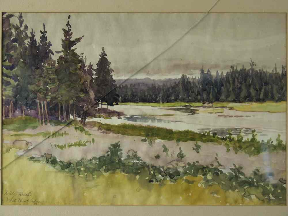 Appraisal: WATERCOLOR - 'White Point Lodge' view of Maine inlet by