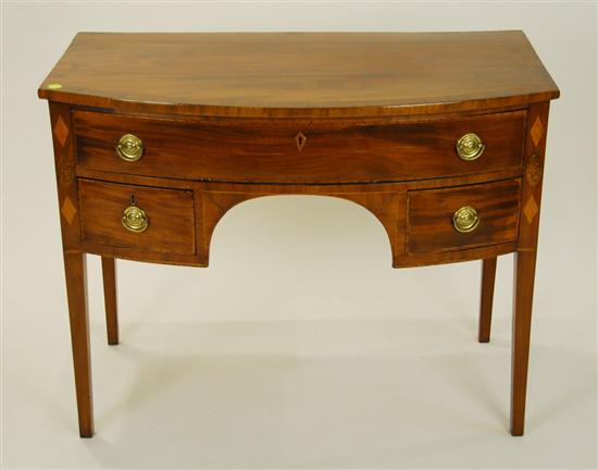 Appraisal: GEORGE III MAHOGANY INLAID BOW FRONT SIDE BOARD height inches