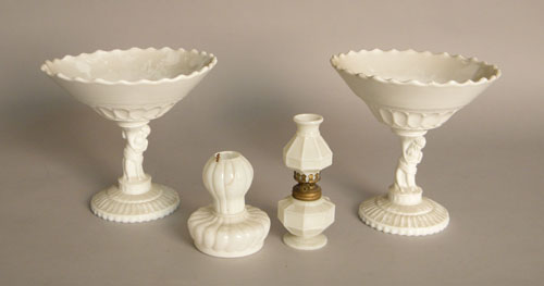 Appraisal: Four pieces of milk glass early th c to include