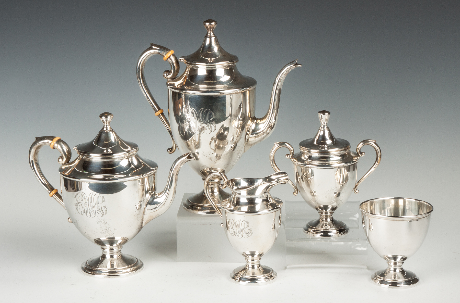 Appraisal: Sterling Silver -Piece Tea Set Monogrammed ozt