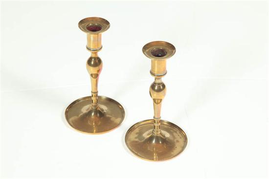 Appraisal: PAIR OF BRASS CANDLESTICKS Spain or Italy ca Seamed construction