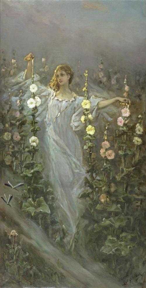 Appraisal: KOTARBINSKY VASILI ALEKSANDROVICH Nieborow - Kiev Girls amongst the hollyhocks